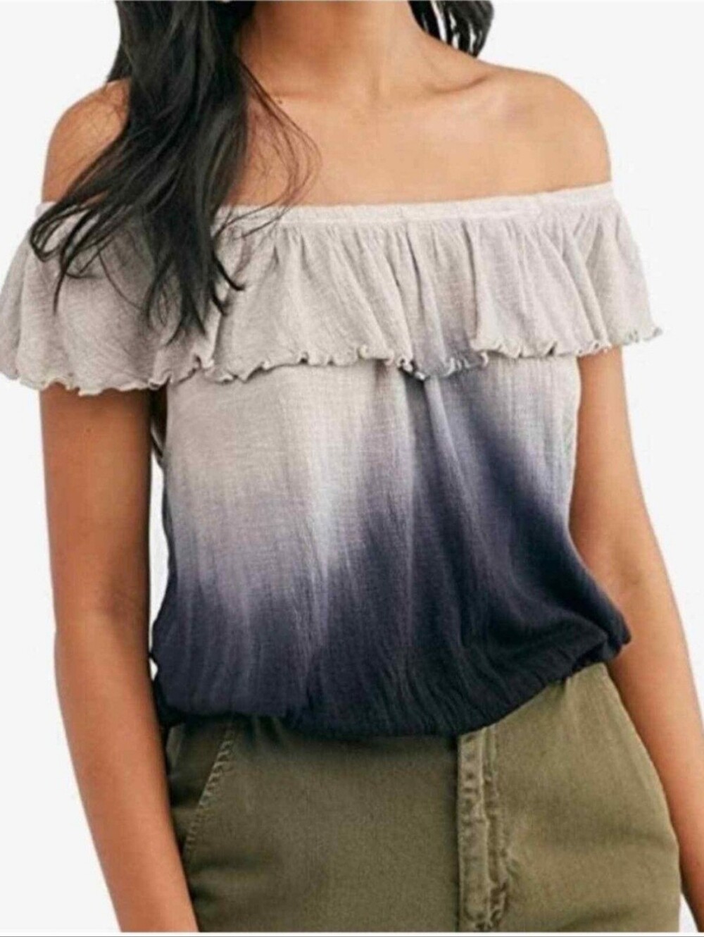 Free People Cora Lee Dip Dye Boho Ruffle Off-the-shoulder Top Size XS